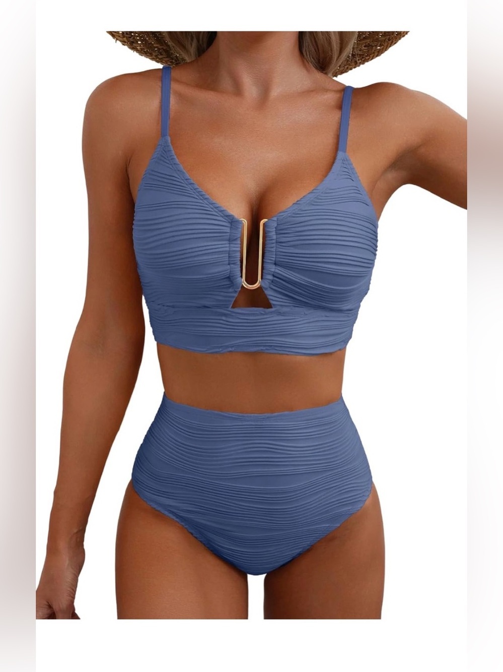 🆕 2 Piece Bikini Set U-Wire Cutout Popular Swimsuit High Waisted